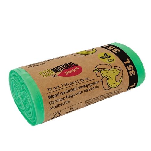 Worki na śmieci odpady zawiązywane bio ekologiczne ECO NATURAL by YORK zielone 35 l 60 l 