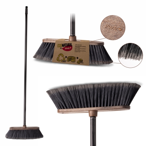 Miotła domowa z recyklingu WOOD & COFFEE do zamiatania ECO NATURAL by YORK + kij wzmacniany 120 cm czarno - brązowa 1 sztuka