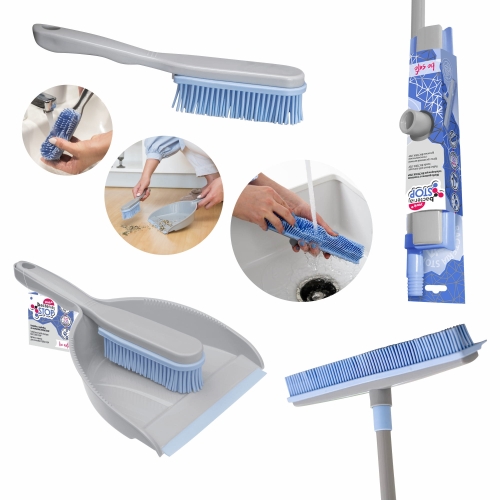 ZESTAW miotła gumowa YORK BACTERIA STOP do zamiatania podłóg, sierści, włosów + kij teleskopowy + zmiotka gumowa + szufelka z gumą do zamiatania podłóg