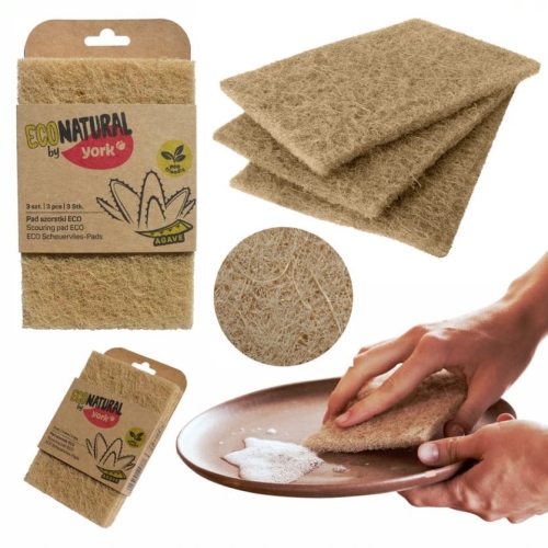 ZMYWAK KUCHENNY ECO NATURAL by YORK 3 szt. ekologiczny szorstki pad do usuwania zabrudzeń mycia naczyń kuchni trwały szybkoschnący brązowy
