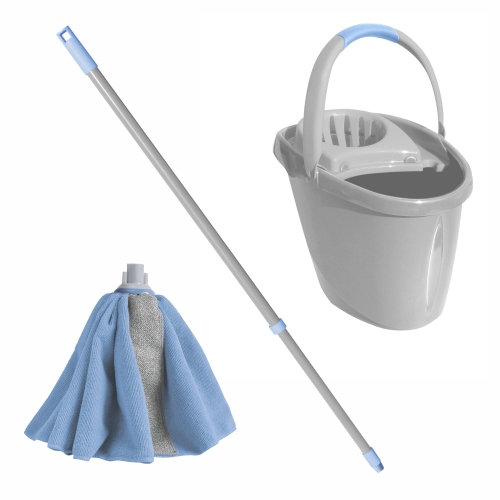 ZESTAW do sprzątania YORK BACTERIA STOP wiadro z wyciskaczem 12L + końcówka mop z mikrofibry SILVER RUBI + kij TELESKOPOWY 140 cm