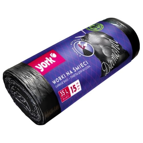 Worki na śmieci z taśmą YORK DIAMOND 35L 60L ekologiczne wytrzymałe elastyczne