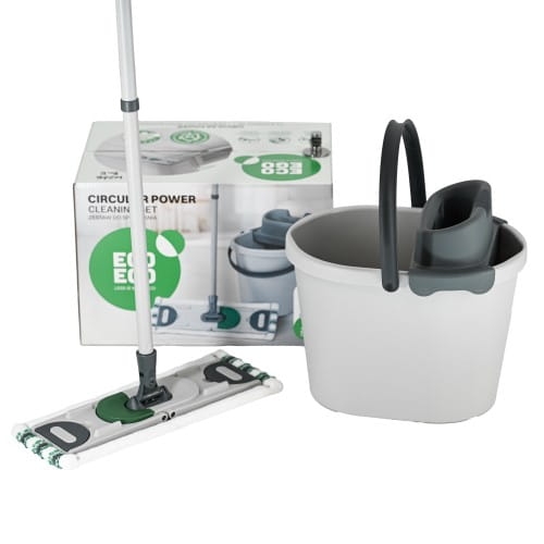 Zestaw do sprzątania CIRCULAR POWER wiadro prostokątne 13l z wyciskaczem + mop płaski z mikrofibry + trzonek skręcany 130 cm mop set do mycia podłóg ekologiczny z recyklingu ECO EGO