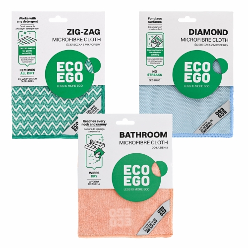Zestaw 3 Ściereczek z recyklingu ECO EGO DIAMOND, BATHROOM, ZIG-ZAG 