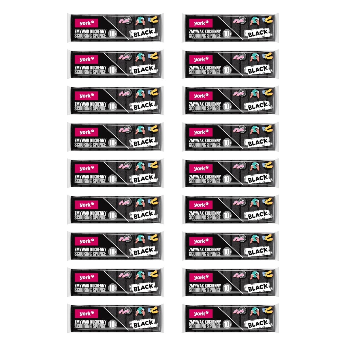 Zmywak kuchenny BLACK zmywaki myjki gąbki do mycia naczyń dwuwarstwowe czarne 8,8 x 5,8 x 2,9 cm 180 sztuk YORK