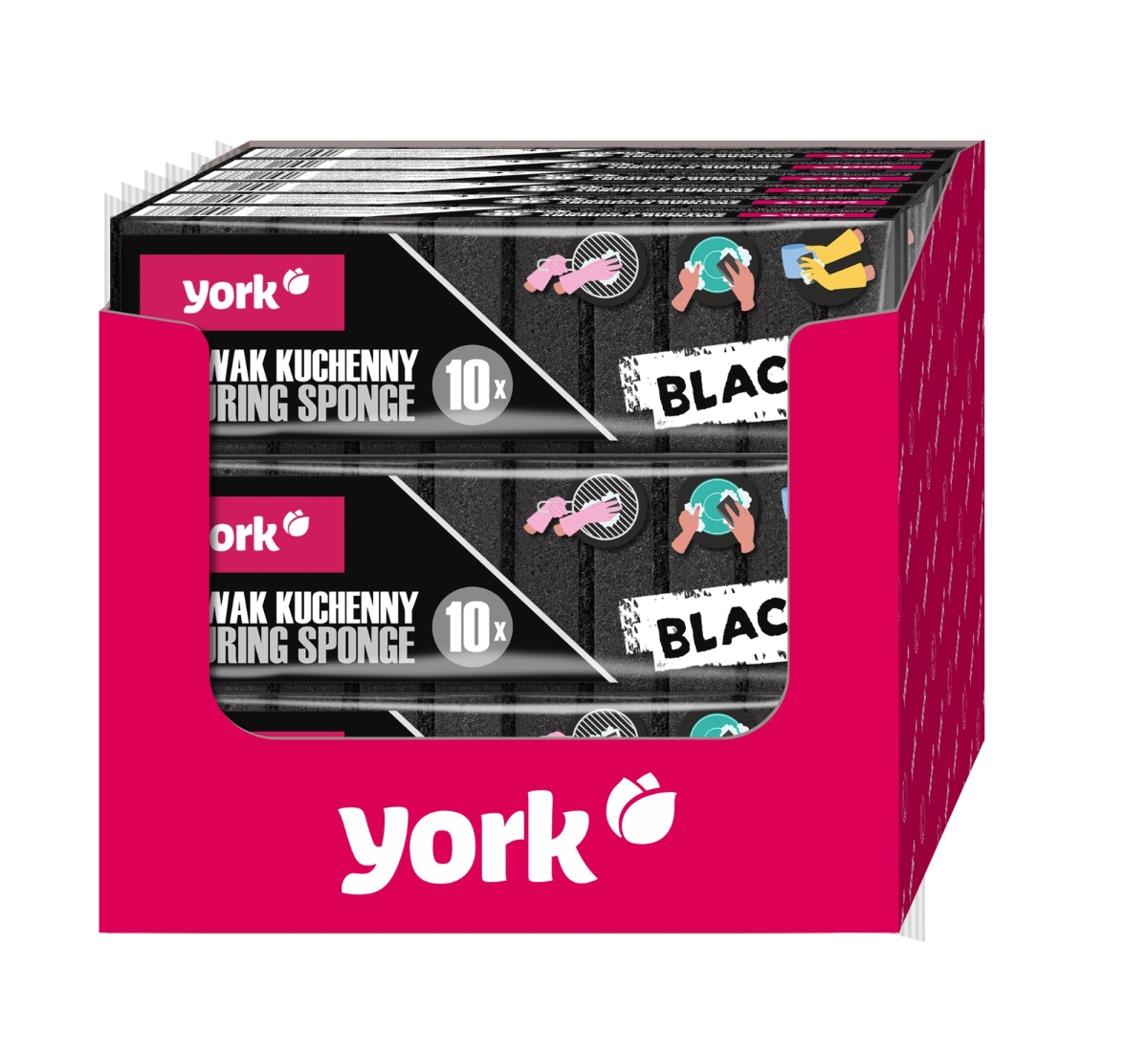 Zmywak kuchenny BLACK zmywaki myjki gąbki do mycia naczyń dwuwarstwowe czarne 8,8 x 5,8 x 2,9 cm 180 sztuk YORK